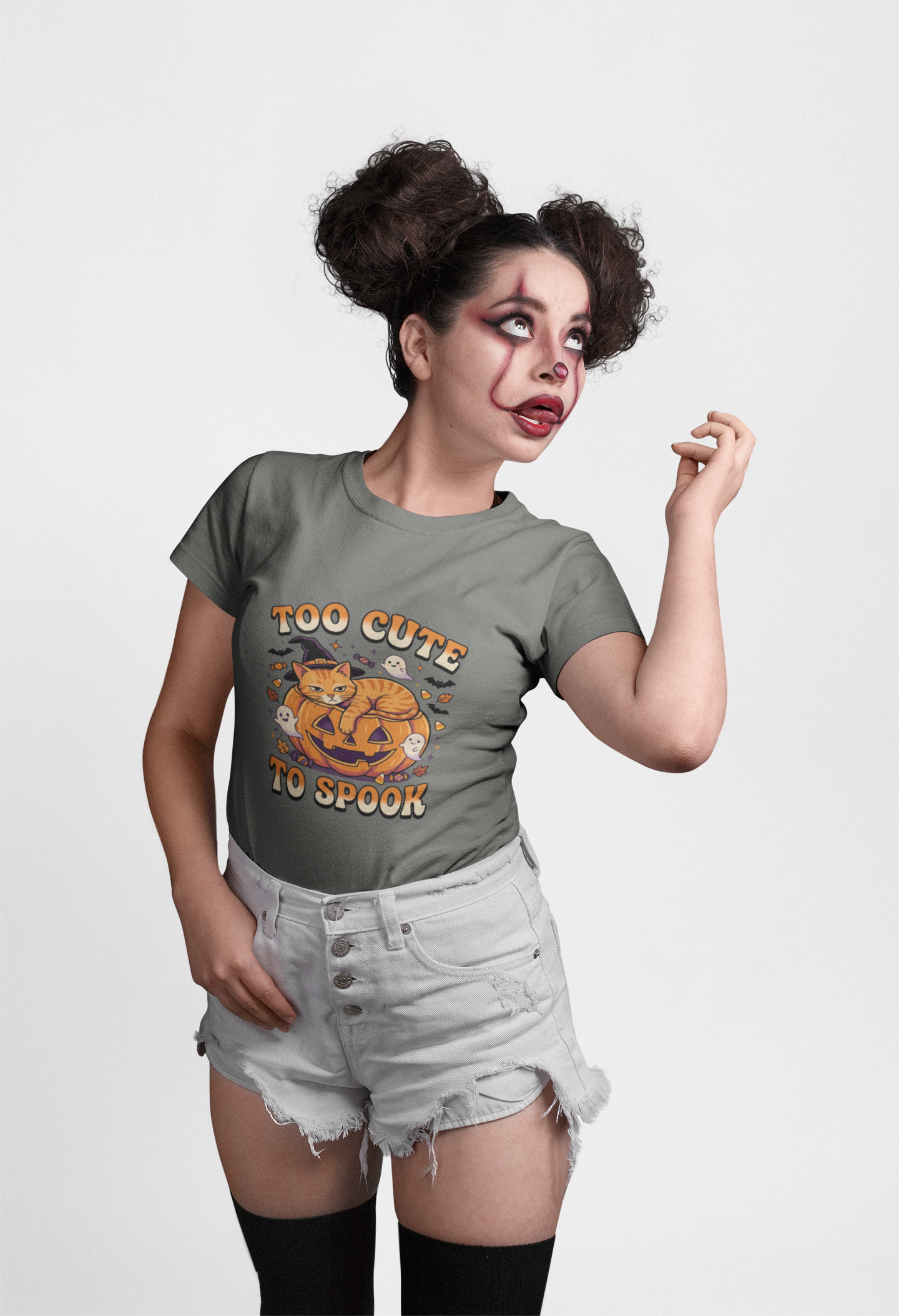 Halloween Cat Shirt, Too Cute To Spook Funny Cat Tee, Cat Mom Halloween Gift, Orange Cat Pumpkin Shirt, Spooky Season Cat Lover Tee,