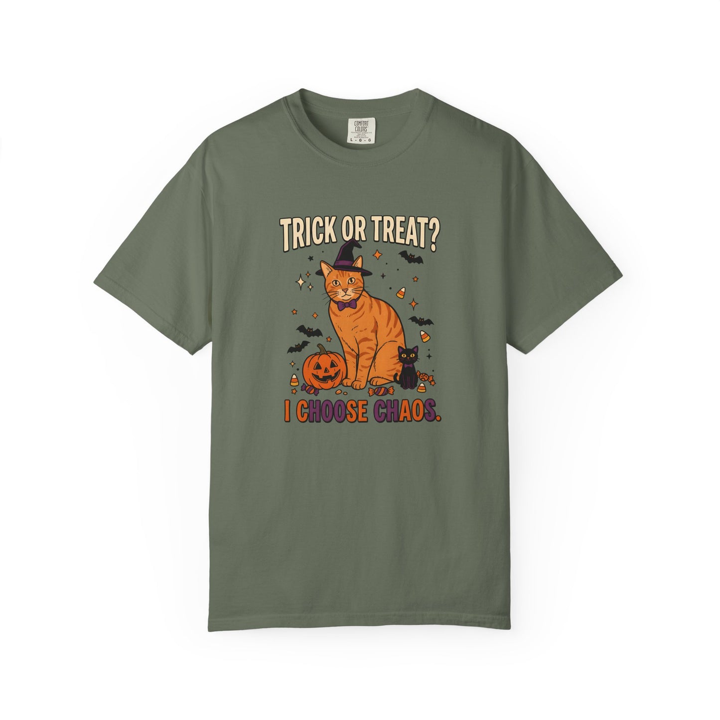 Halloween Cat Shirt, Trick or Treat I Choose Chaos Tee, Funny Cat Halloween Gift, Orange Cat Lover Shirt, Cat Mom Halloween, Spooky Cat Tee