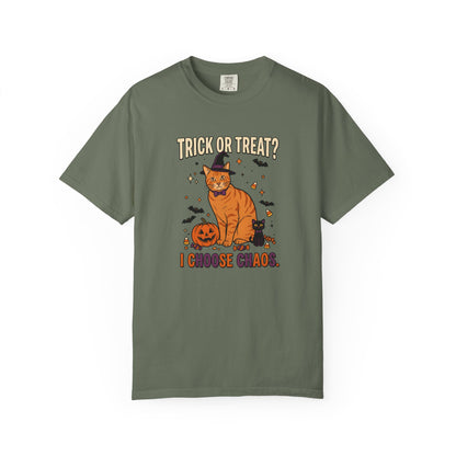 Halloween Cat Shirt, Trick or Treat I Choose Chaos Tee, Funny Cat Halloween Gift, Orange Cat Lover Shirt, Cat Mom Halloween, Spooky Cat Tee