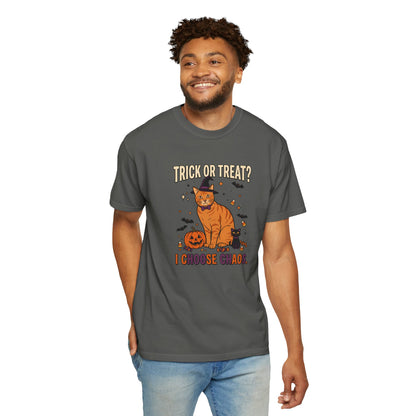 Halloween Cat Shirt, Trick or Treat I Choose Chaos Tee, Funny Cat Halloween Gift, Orange Cat Lover Shirt, Cat Mom Halloween, Spooky Cat Tee