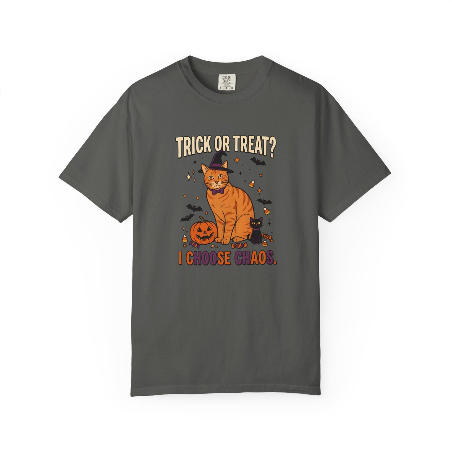 Halloween Cat Shirt, Trick or Treat I Choose Chaos Tee, Funny Cat Halloween Gift, Orange Cat Lover Shirt, Cat Mom Halloween, Spooky Cat Tee