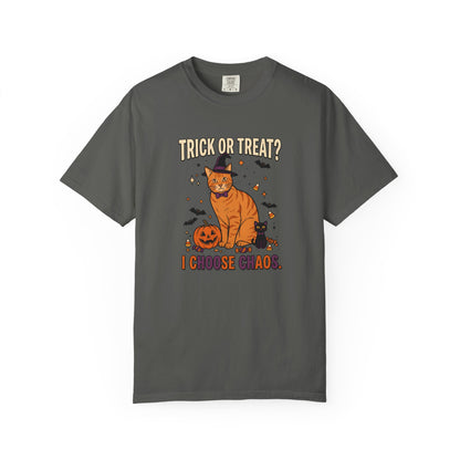 Halloween Cat Shirt, Trick or Treat I Choose Chaos Tee, Funny Cat Halloween Gift, Orange Cat Lover Shirt, Cat Mom Halloween, Spooky Cat Tee