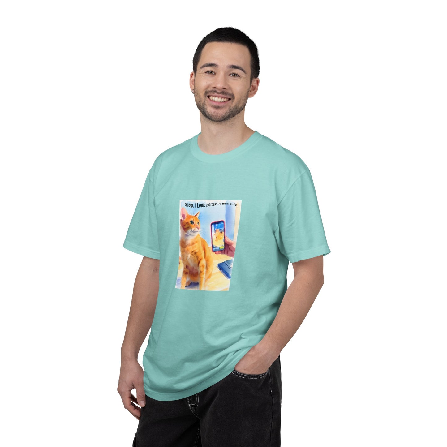 Stop, I Look Better in Real Life Funny Cat T-Shirt | Cat Lover Tee