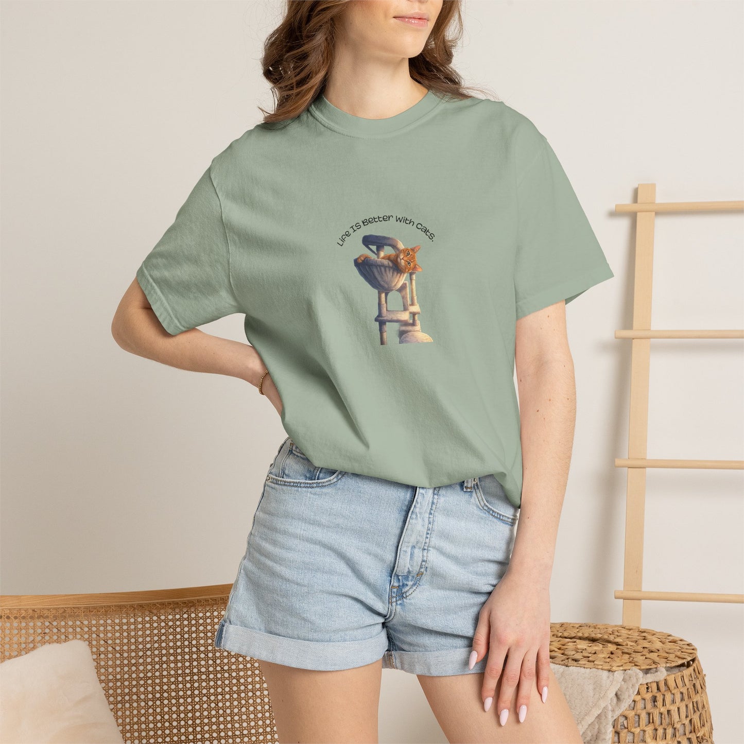 Cute Cat Lover T-Shirt Life Is Better with Cats Graphic Tee, Soft Unisex Cat Shirt Gift