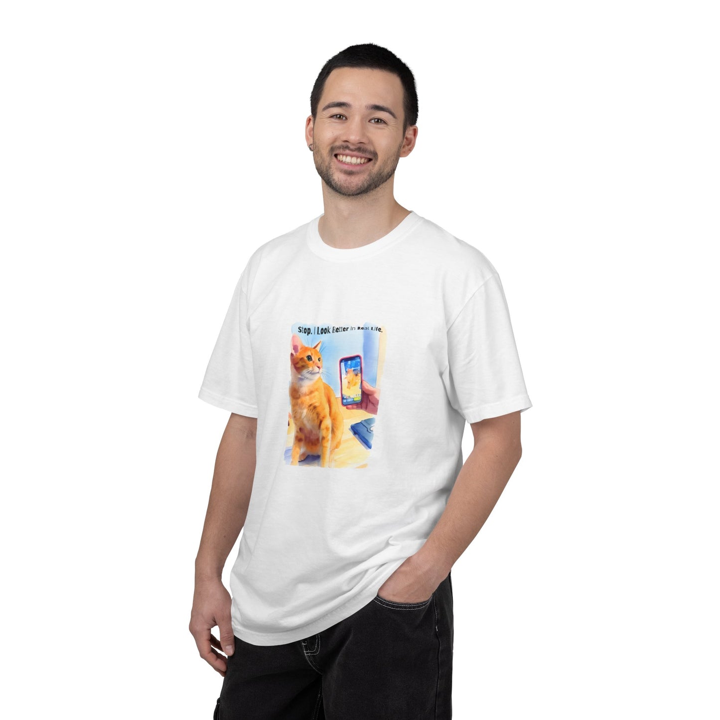 Stop, I Look Better in Real Life Funny Cat T-Shirt | Cat Lover Tee