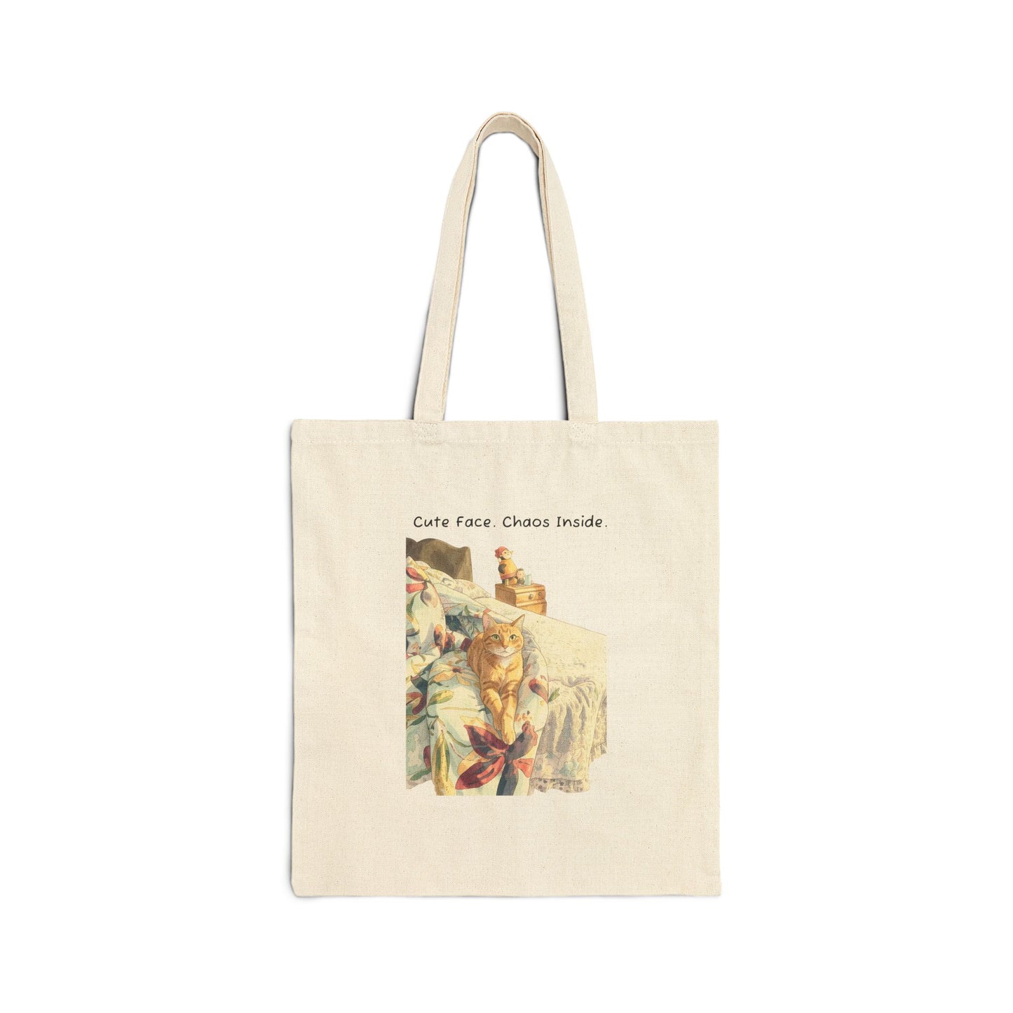 Cotton Canvas Tote - Vintage Painting Cute Face Chaos Inside Art Shopper Bag