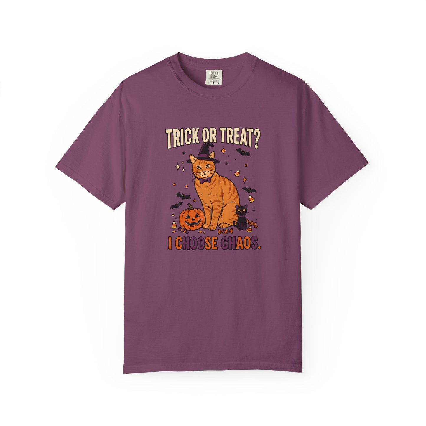 Halloween Cat Shirt, Trick or Treat I Choose Chaos Tee, Funny Cat Halloween Gift, Orange Cat Lover Shirt, Cat Mom Halloween, Spooky Cat Tee
