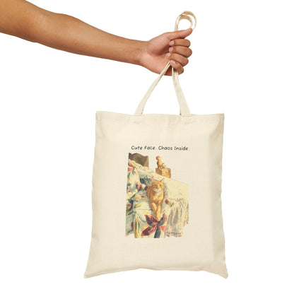Cotton Canvas Tote - Vintage Painting Cute Face Chaos Inside Art Shopper Bag