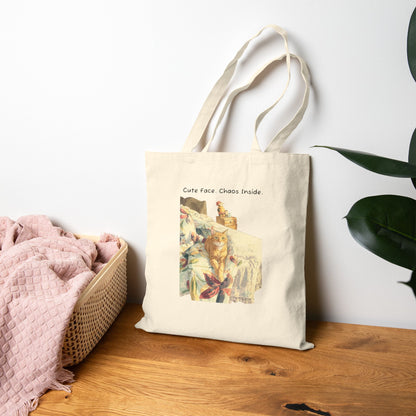 Cotton Canvas Tote - Vintage Painting Cute Face Chaos Inside Art Shopper Bag