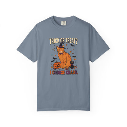 Halloween Cat Shirt, Trick or Treat I Choose Chaos Tee, Funny Cat Halloween Gift, Orange Cat Lover Shirt, Cat Mom Halloween, Spooky Cat Tee