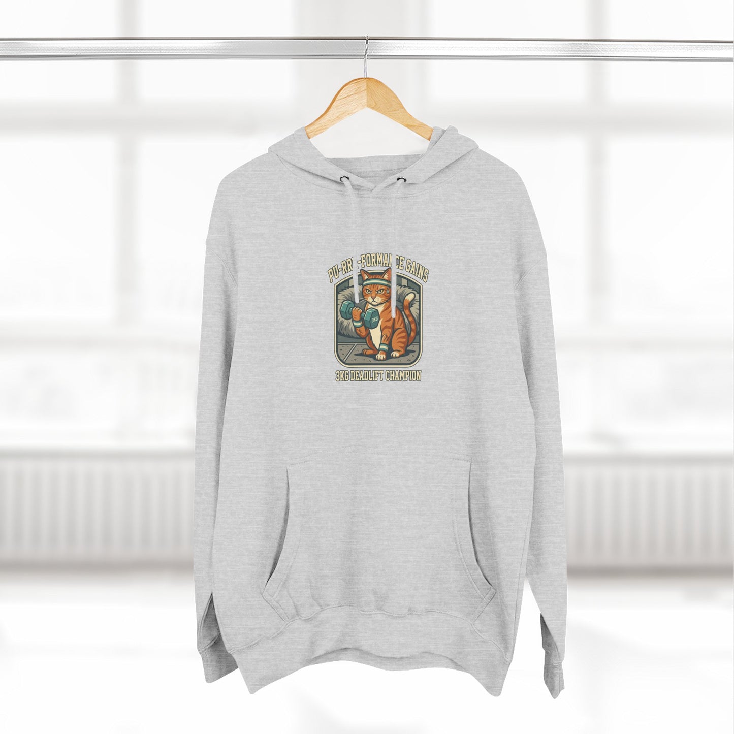 Purrformance Gains Funny Buff Cat Gym Hoodie | Cat Lover Gift | Fleece Pullover