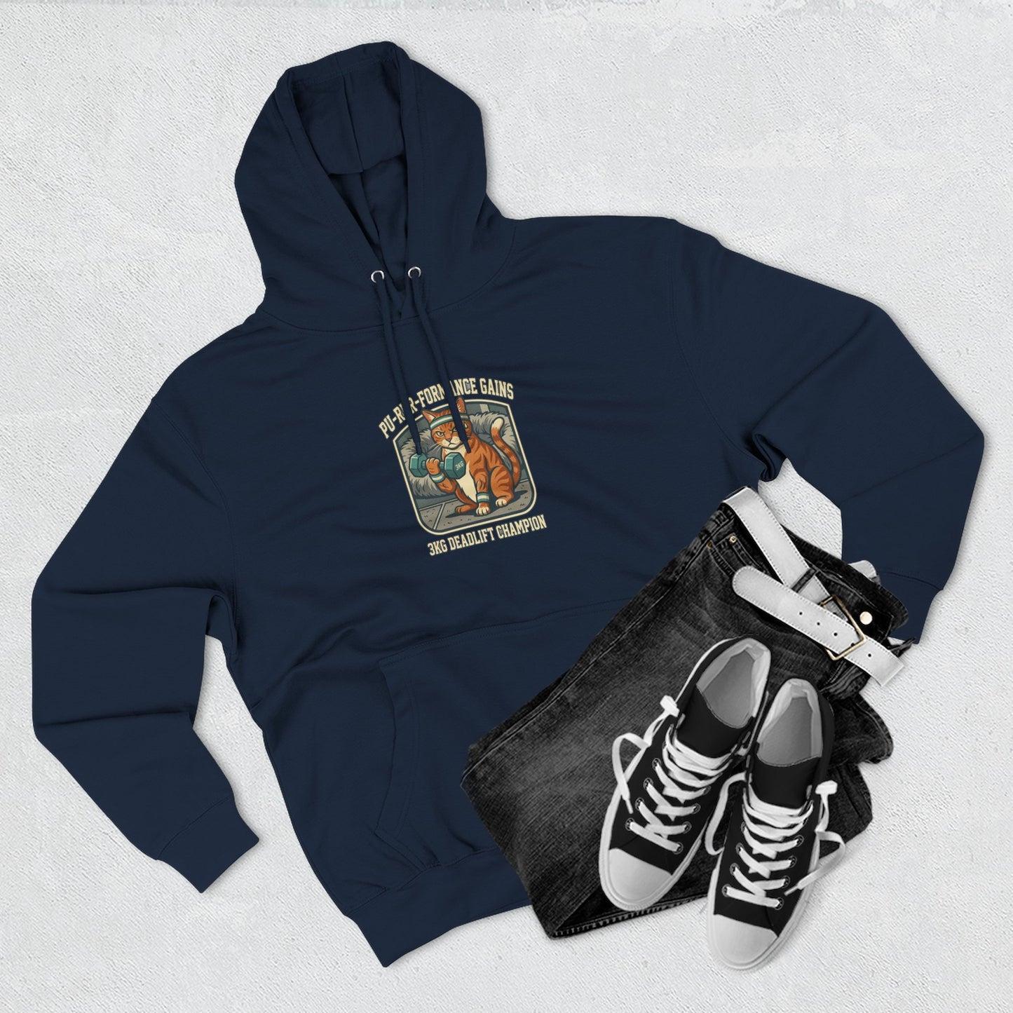 Purrformance Gains Funny Buff Cat Gym Hoodie | Cat Lover Gift | Fleece Pullover