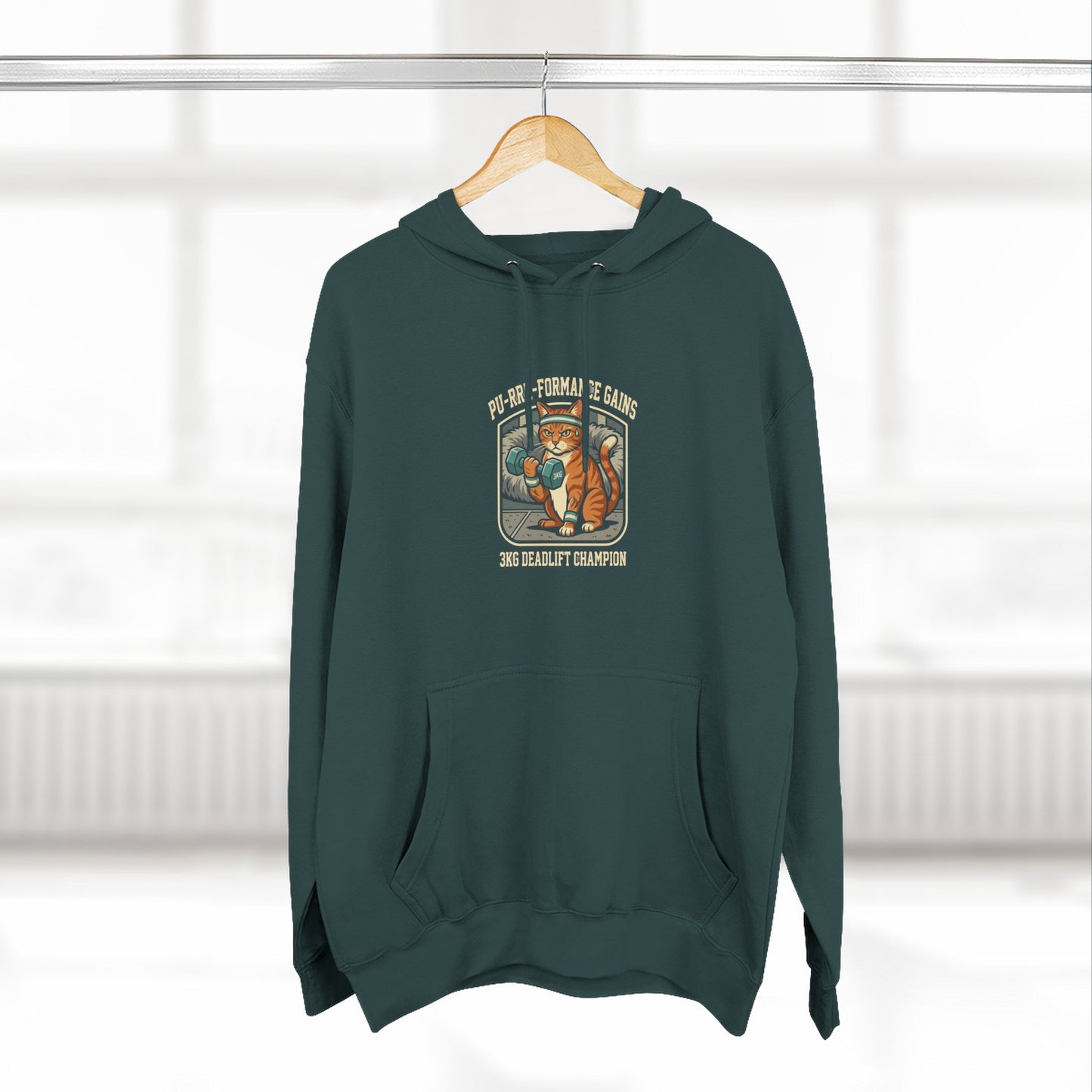 Purrformance Gains Funny Buff Cat Gym Hoodie | Cat Lover Gift | Fleece Pullover