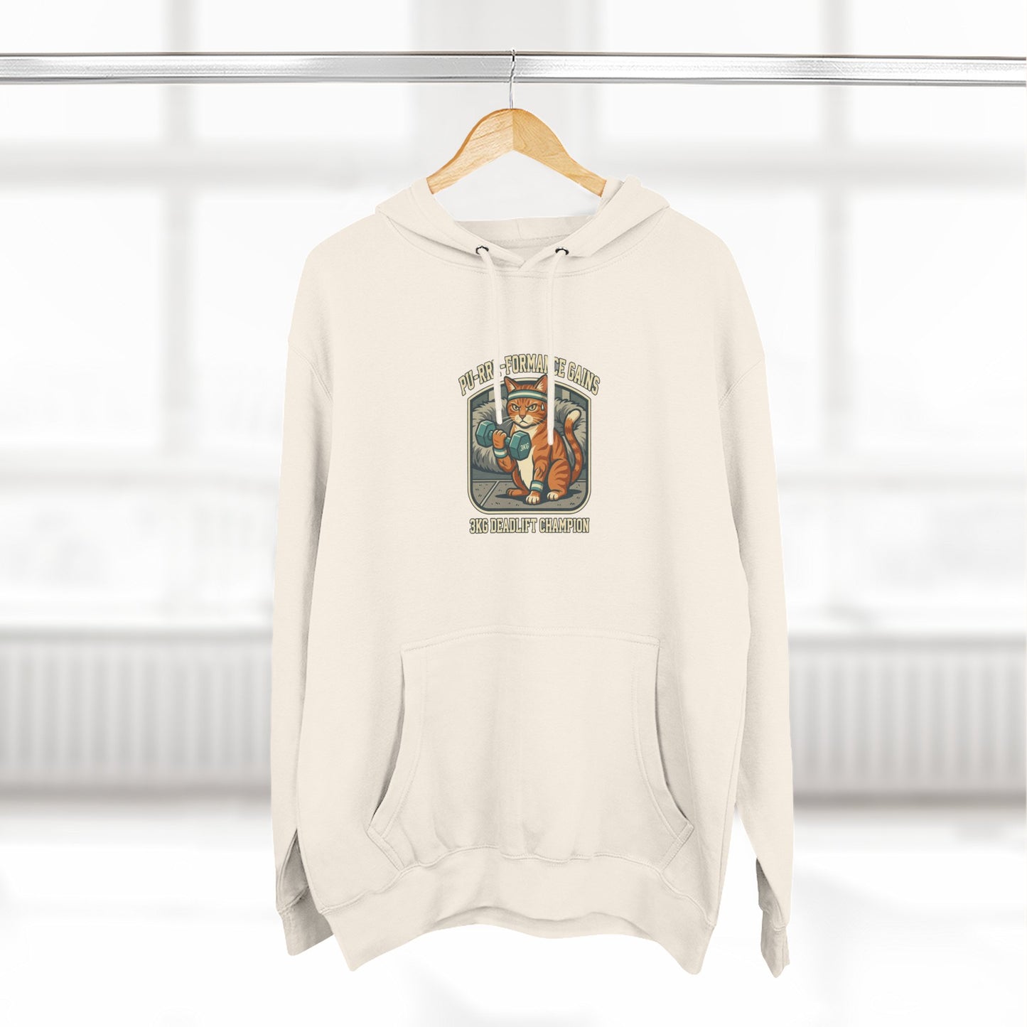 Purrformance Gains Funny Buff Cat Gym Hoodie | Cat Lover Gift | Fleece Pullover