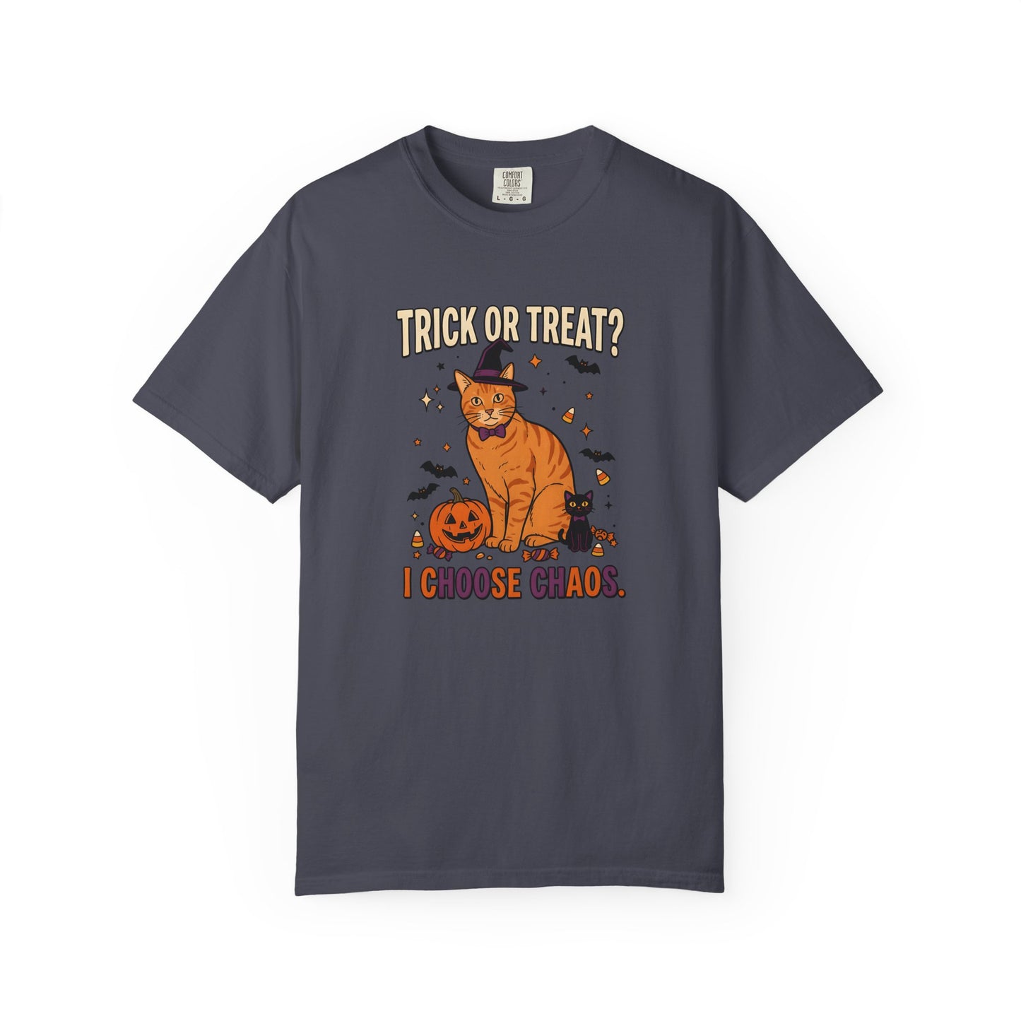 Halloween Cat Shirt, Trick or Treat I Choose Chaos Tee, Funny Cat Halloween Gift, Orange Cat Lover Shirt, Cat Mom Halloween, Spooky Cat Tee