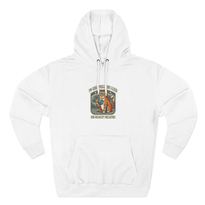 Funny cat workout hoodie with muscular cat lifting weights design on gray pullover