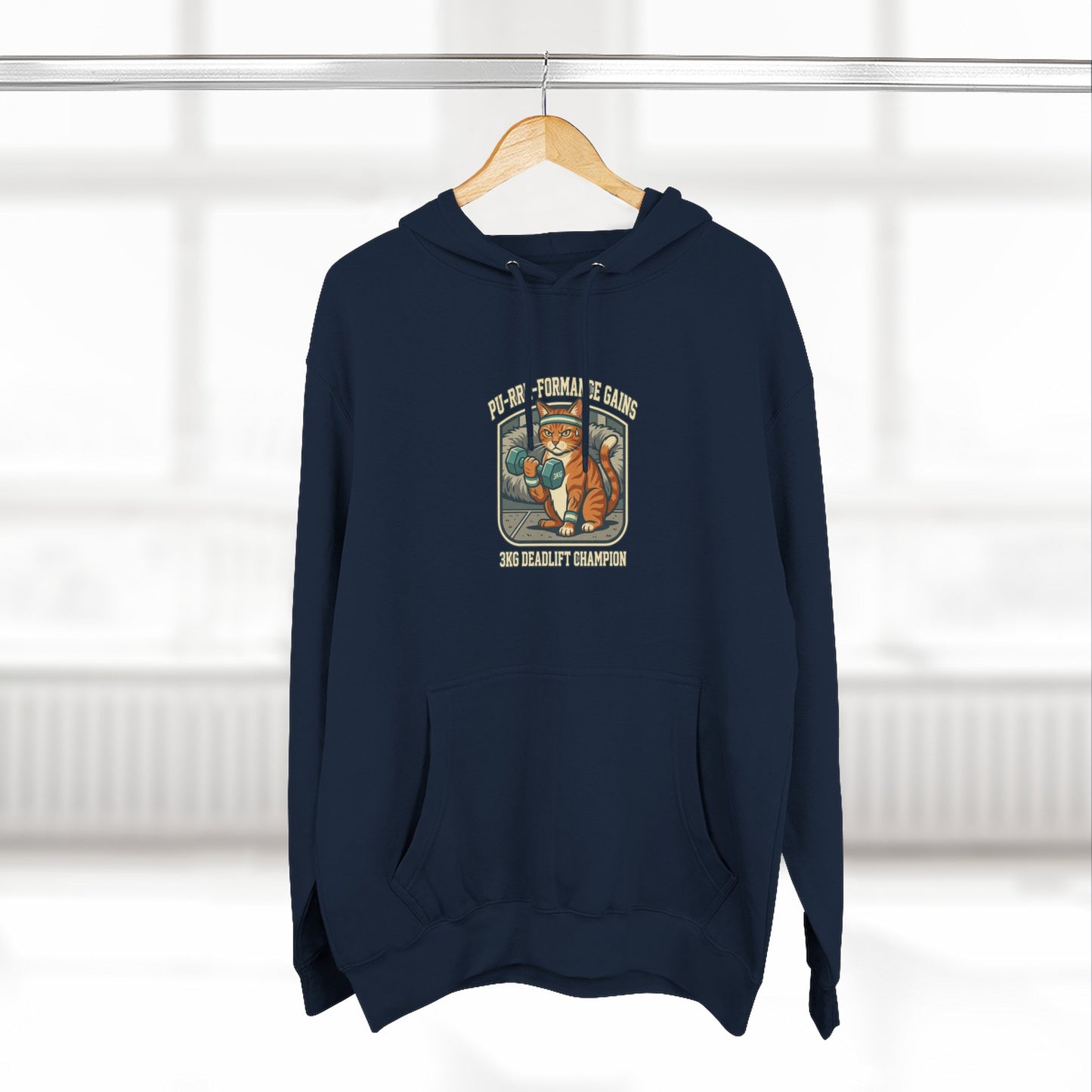 Purrformance Gains Funny Buff Cat Gym Hoodie | Cat Lover Gift | Fleece Pullover