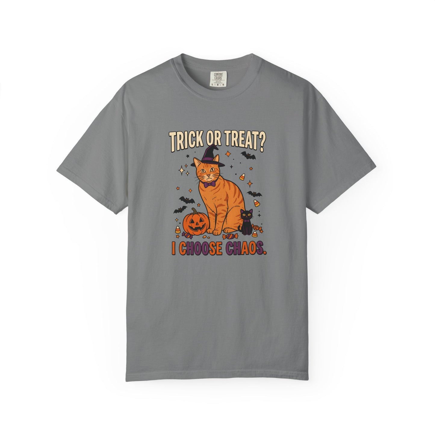 Halloween Cat Shirt, Trick or Treat I Choose Chaos Tee, Funny Cat Halloween Gift, Orange Cat Lover Shirt, Cat Mom Halloween, Spooky Cat Tee