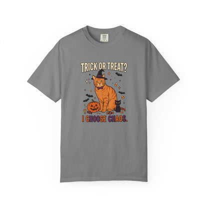 Halloween Cat Shirt, Trick or Treat I Choose Chaos Tee, Funny Cat Halloween Gift, Orange Cat Lover Shirt, Cat Mom Halloween, Spooky Cat Tee