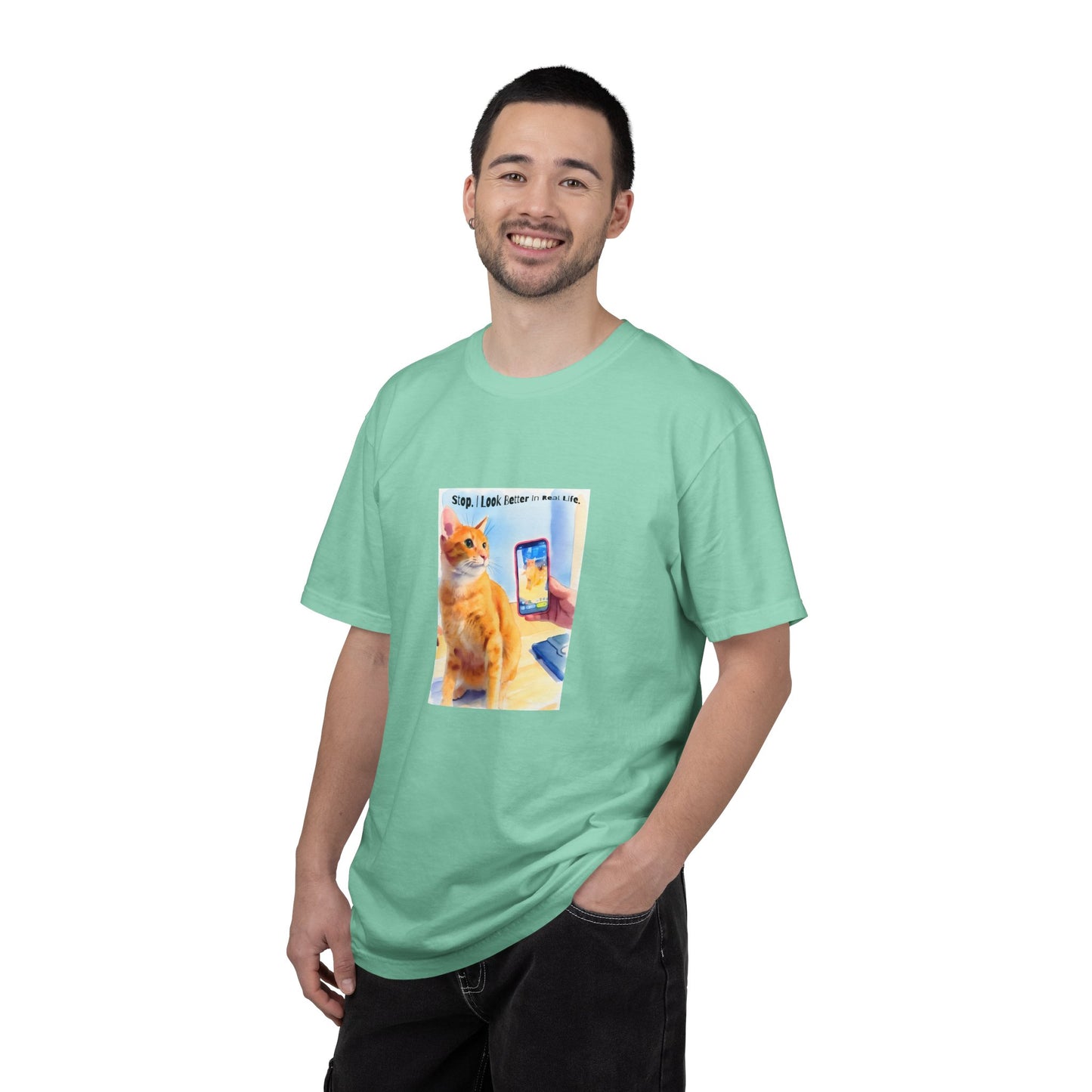 Stop, I Look Better in Real Life Funny Cat T-Shirt | Cat Lover Tee