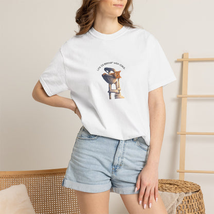 Cute Cat Lover T-Shirt Life Is Better with Cats Graphic Tee, Soft Unisex Cat Shirt Gift