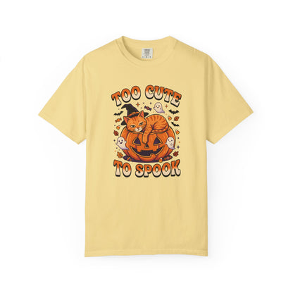 Halloween Cat Shirt, Too Cute To Spook Funny Cat Tee, Cat Mom Halloween Gift, Orange Cat Pumpkin Shirt, Spooky Season Cat Lover Tee,