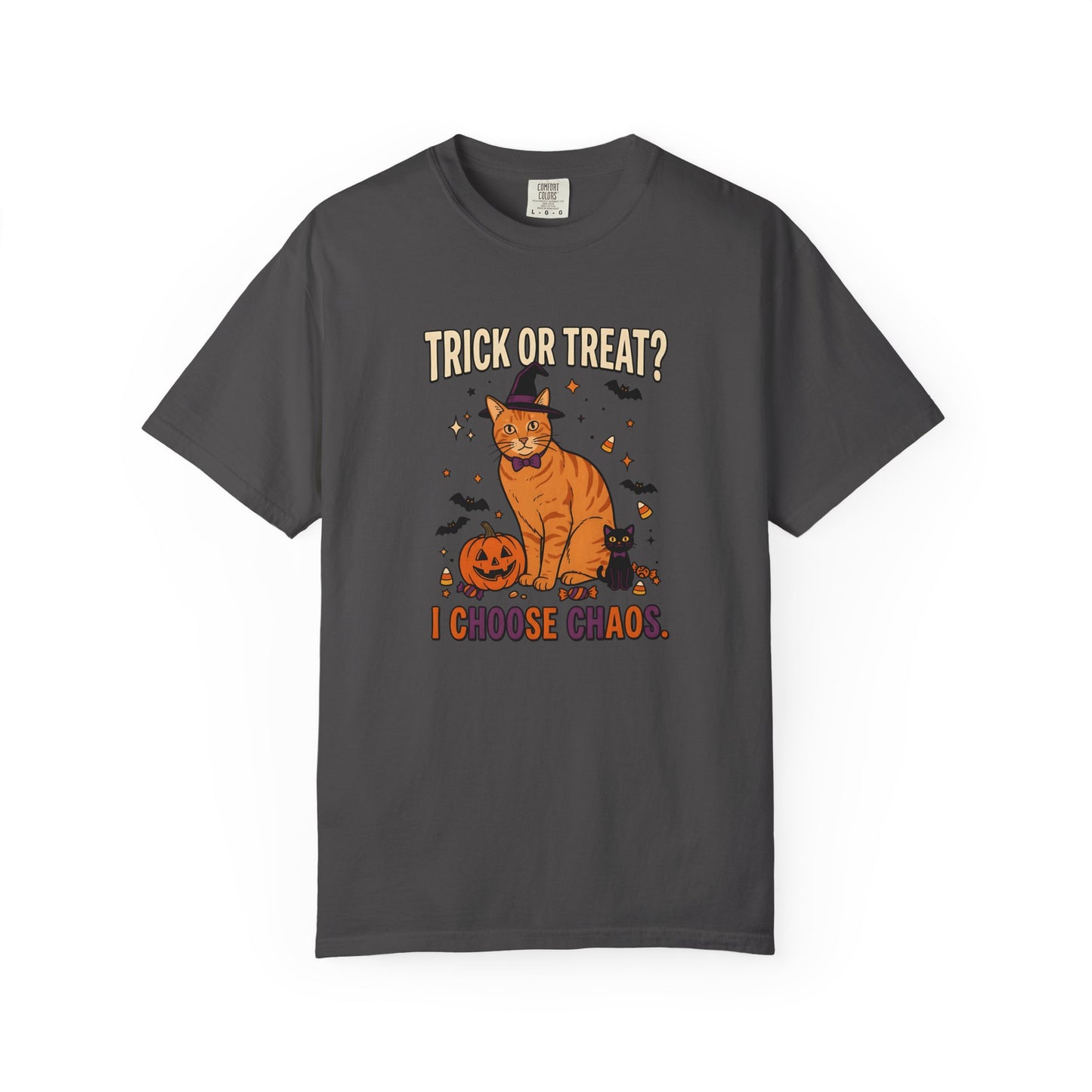 Halloween Cat Shirt, Trick or Treat I Choose Chaos Tee, Funny Cat Halloween Gift, Orange Cat Lover Shirt, Cat Mom Halloween, Spooky Cat Tee
