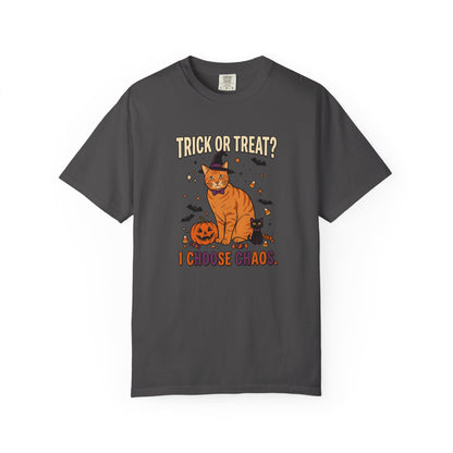 Halloween Cat Shirt, Trick or Treat I Choose Chaos Tee, Funny Cat Halloween Gift, Orange Cat Lover Shirt, Cat Mom Halloween, Spooky Cat Tee