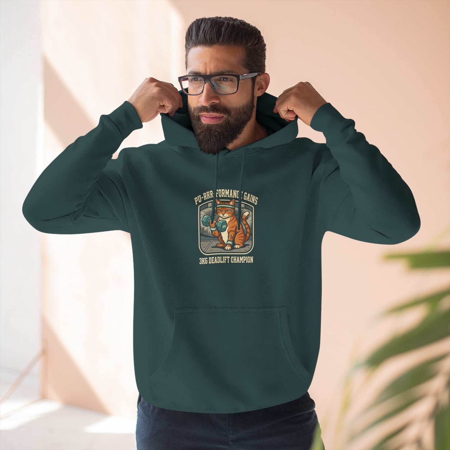 Purrformance Gains Funny Buff Cat Gym Hoodie | Cat Lover Gift | Fleece Pullover