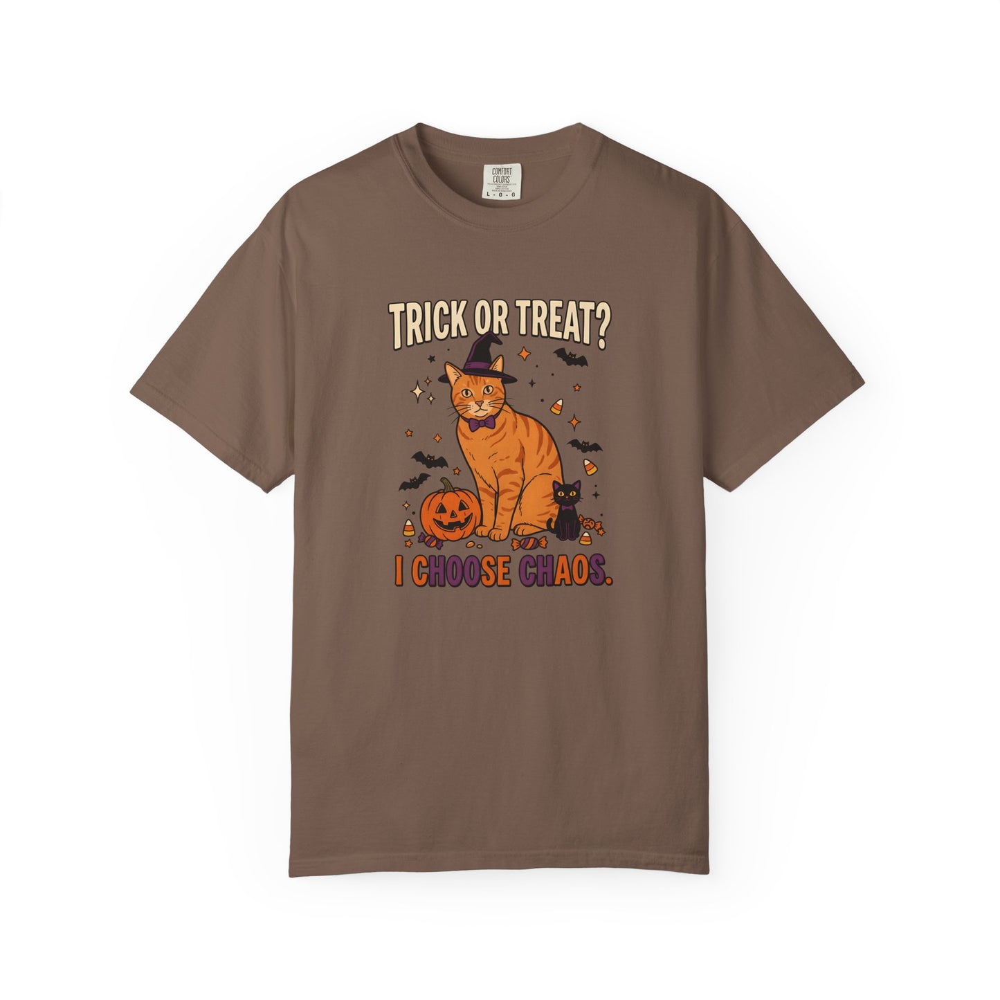 Halloween Cat Shirt, Trick or Treat I Choose Chaos Tee, Funny Cat Halloween Gift, Orange Cat Lover Shirt, Cat Mom Halloween, Spooky Cat Tee
