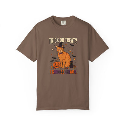 Halloween Cat Shirt, Trick or Treat I Choose Chaos Tee, Funny Cat Halloween Gift, Orange Cat Lover Shirt, Cat Mom Halloween, Spooky Cat Tee