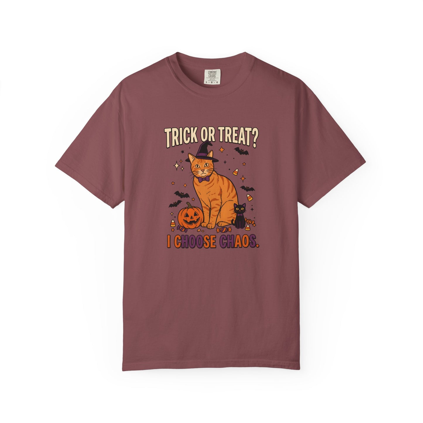 Halloween Cat Shirt, Trick or Treat I Choose Chaos Tee, Funny Cat Halloween Gift, Orange Cat Lover Shirt, Cat Mom Halloween, Spooky Cat Tee
