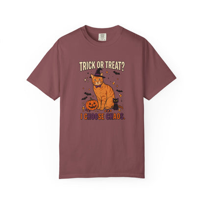 Halloween Cat Shirt, Trick or Treat I Choose Chaos Tee, Funny Cat Halloween Gift, Orange Cat Lover Shirt, Cat Mom Halloween, Spooky Cat Tee