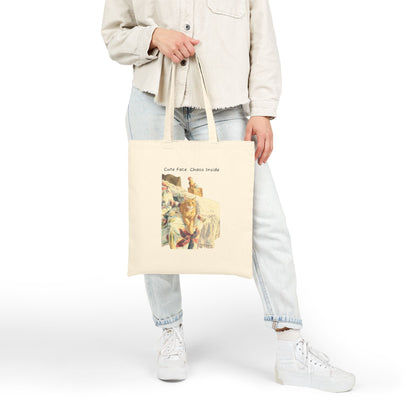 Cotton Canvas Tote - Vintage Painting Cute Face Chaos Inside Art Shopper Bag