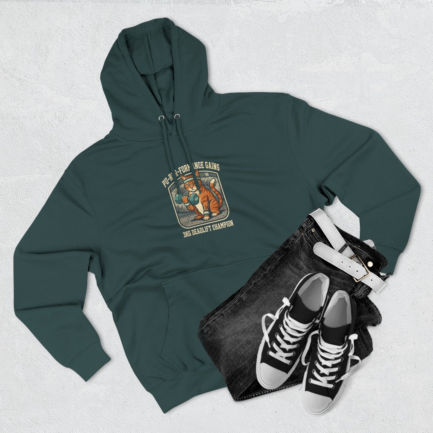 Purrformance Gains Funny Buff Cat Gym Hoodie | Cat Lover Gift | Fleece Pullover